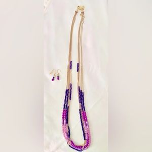 Charming Charlie violet beaded necklace and earring set